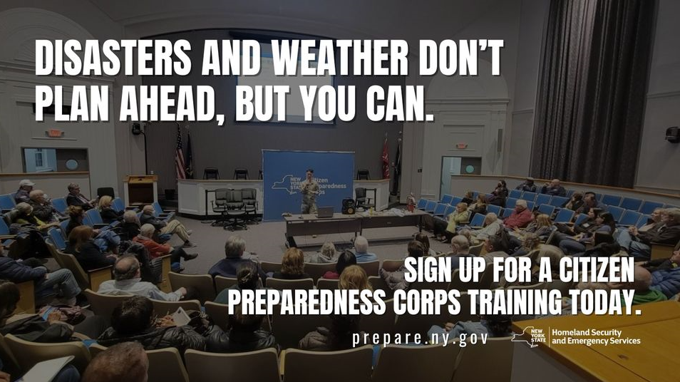 Disasters and weather don't plan ahead, but you can. Sign up for a citizen preparedness corps training today