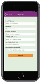 WIC2Go app registration page on a phone 