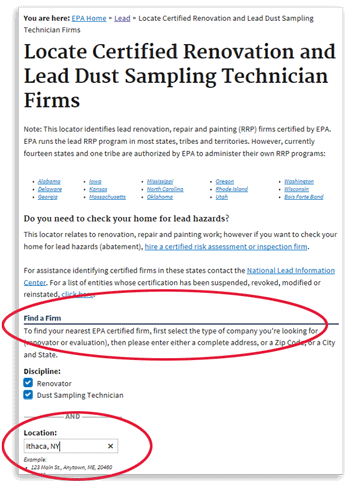 locate certified renovation and lead dust sampling technician firms