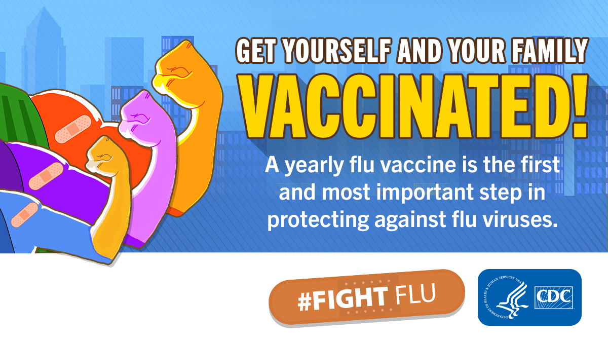Get yourself and your family vaccinated graphic design from the CDC