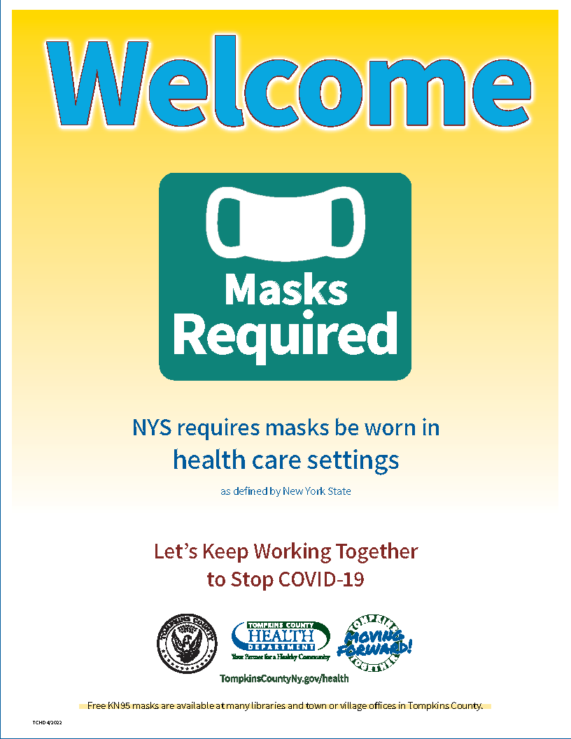 Sign image: Welcome Mask Required in Health Care Settings per NYS