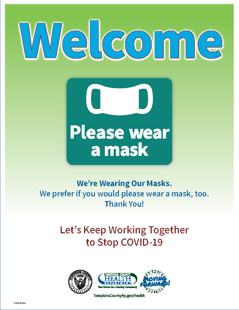 Sign image: Welcome Please wear a mask (green)