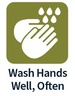 Hand Hygiene--Wash hands well and often. Clean and disinfect frequently touched surfaces often