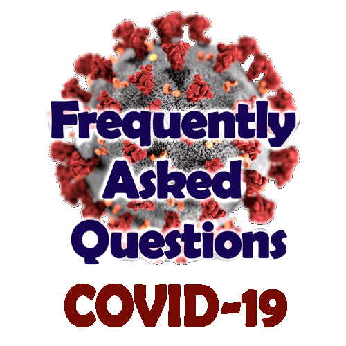 Graphic image of the coronavirus with FAQ text