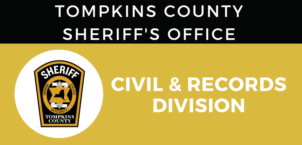 Texto de la División Civil y de Registros con parche de sheriff